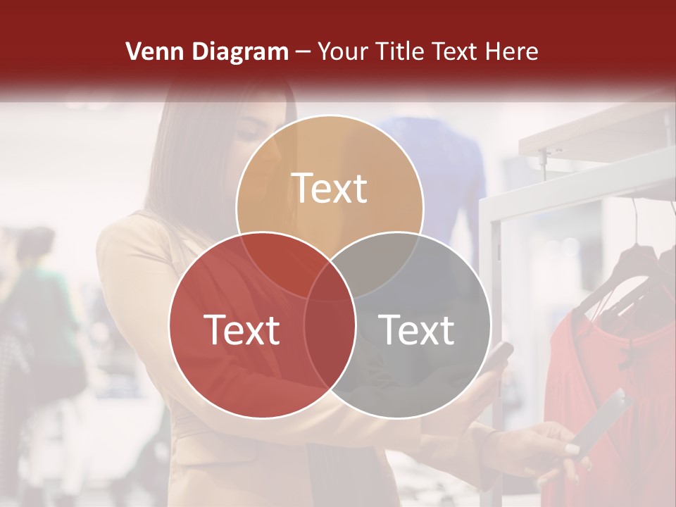 A Woman Looking At A Cell Phone In A Clothing Store PowerPoint Template