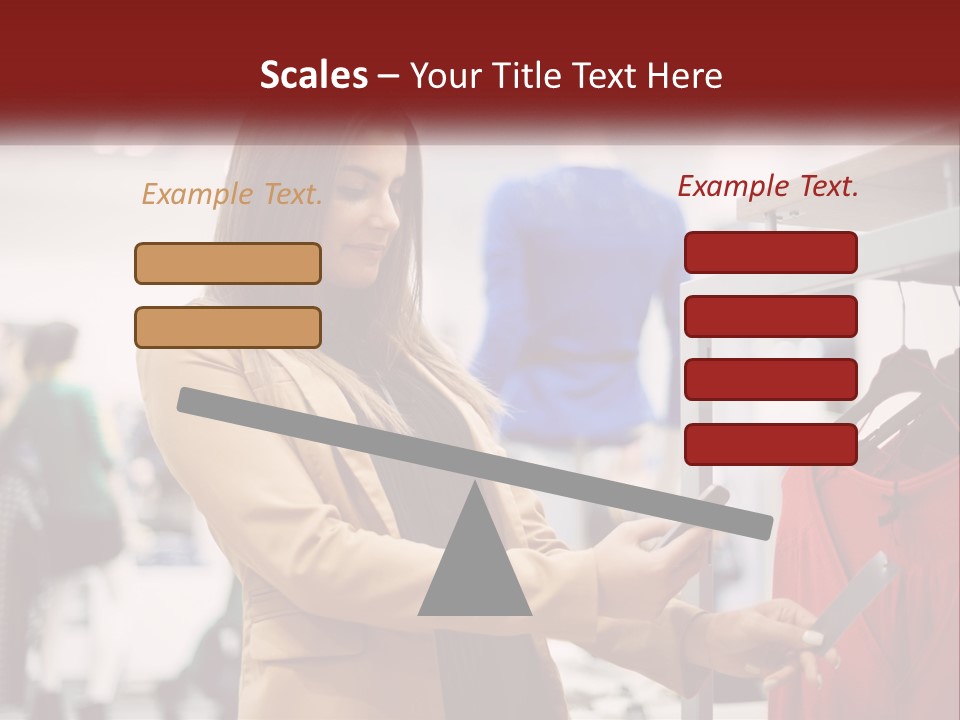 A Woman Looking At A Cell Phone In A Clothing Store PowerPoint Template