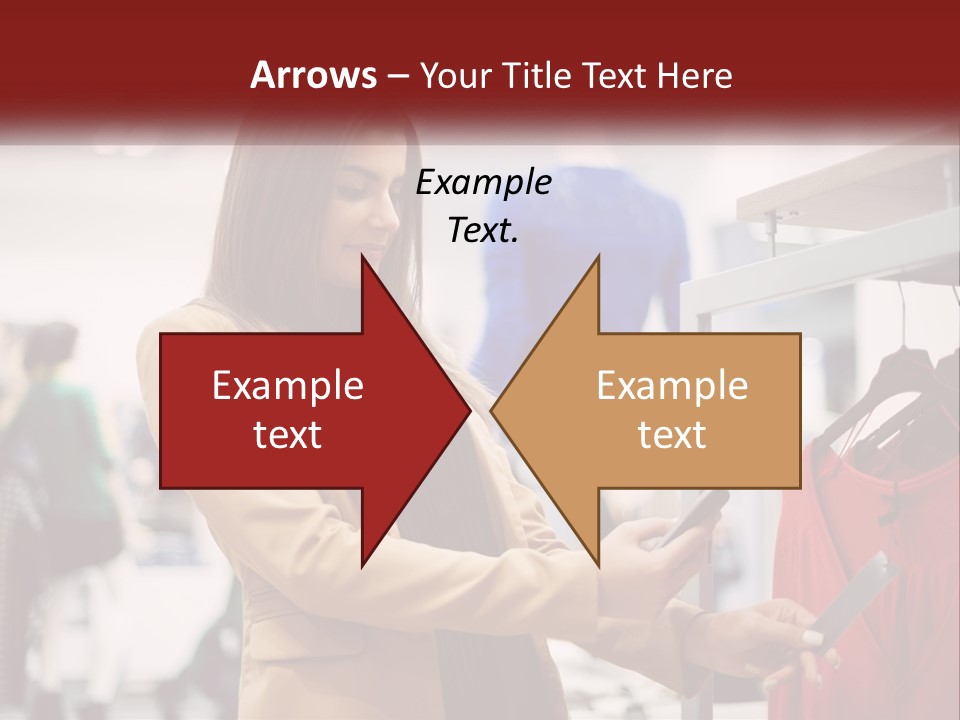 A Woman Looking At A Cell Phone In A Clothing Store PowerPoint Template