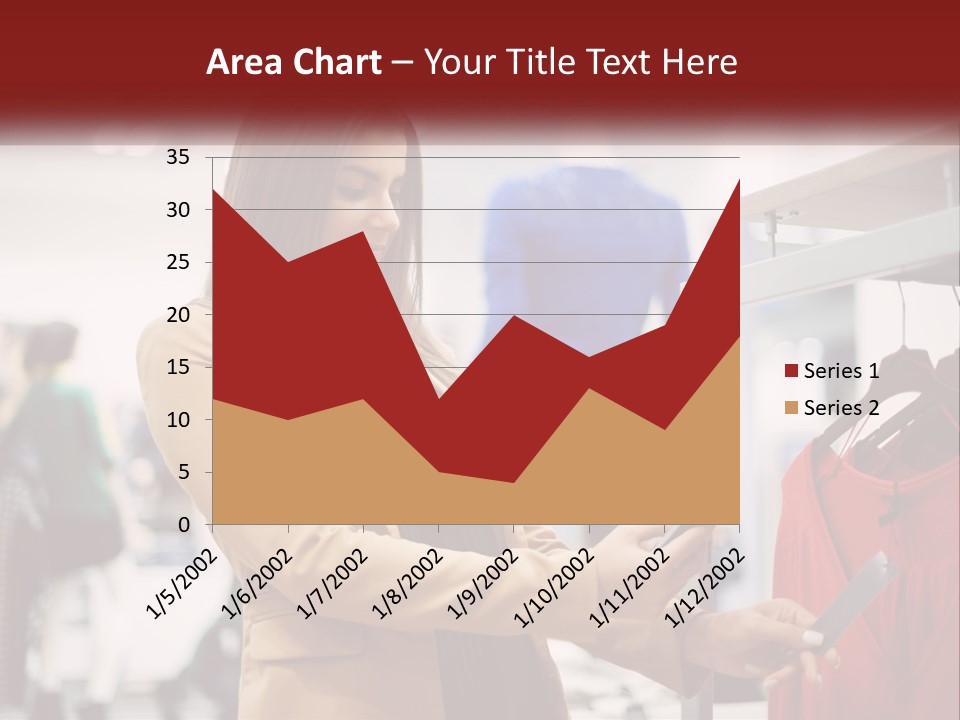 A Woman Looking At A Cell Phone In A Clothing Store PowerPoint Template
