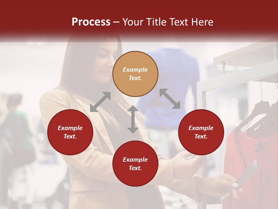 A Woman Looking At A Cell Phone In A Clothing Store PowerPoint Template