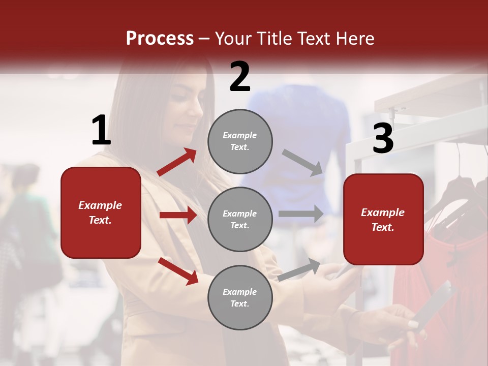 A Woman Looking At A Cell Phone In A Clothing Store PowerPoint Template
