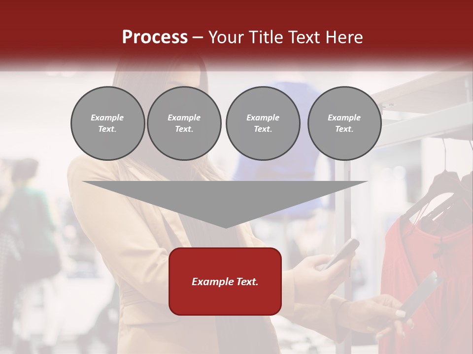 A Woman Looking At A Cell Phone In A Clothing Store PowerPoint Template