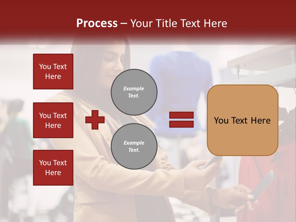A Woman Looking At A Cell Phone In A Clothing Store PowerPoint Template