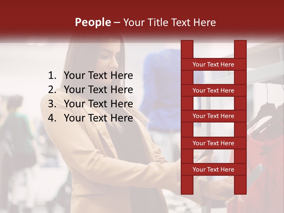 A Woman Looking At A Cell Phone In A Clothing Store PowerPoint Template