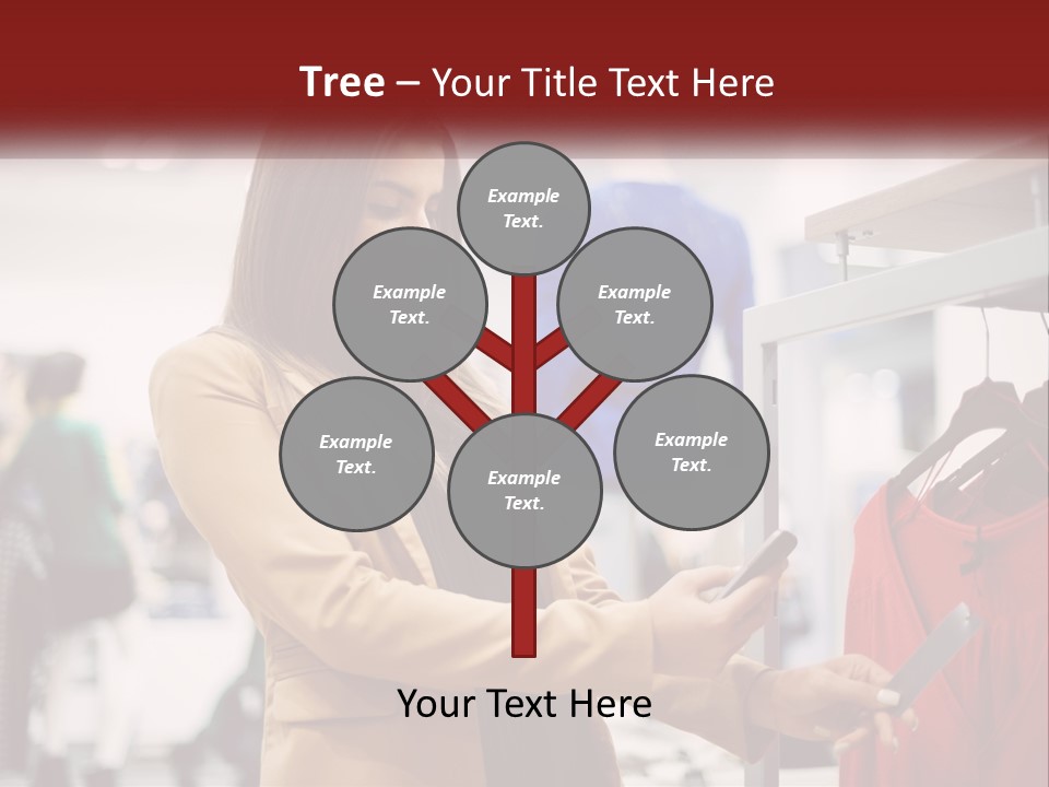 A Woman Looking At A Cell Phone In A Clothing Store PowerPoint Template