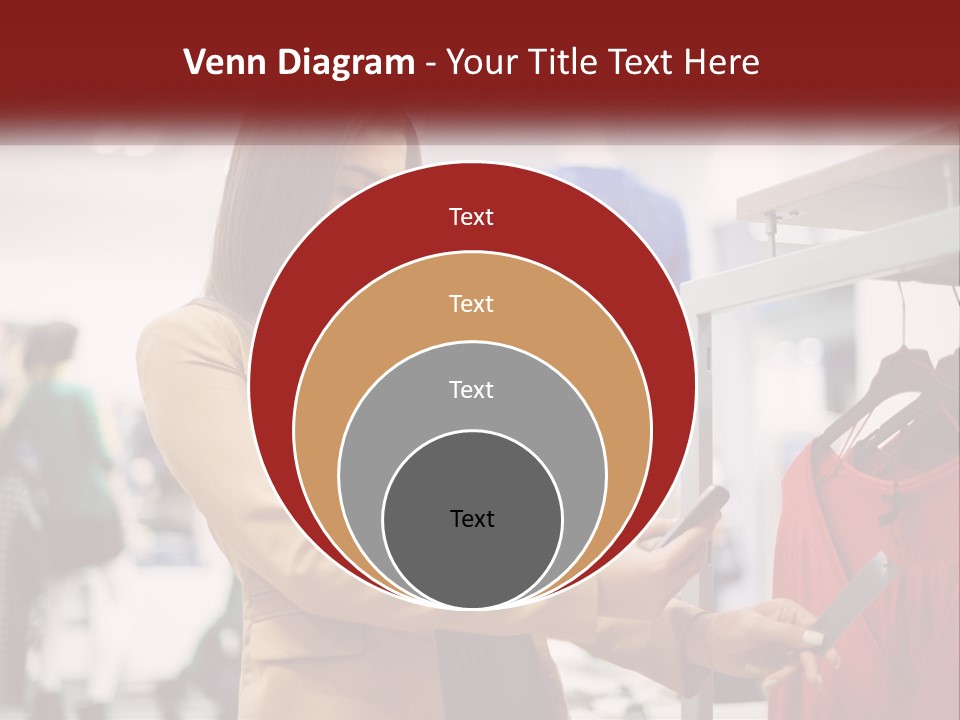 A Woman Looking At A Cell Phone In A Clothing Store PowerPoint Template