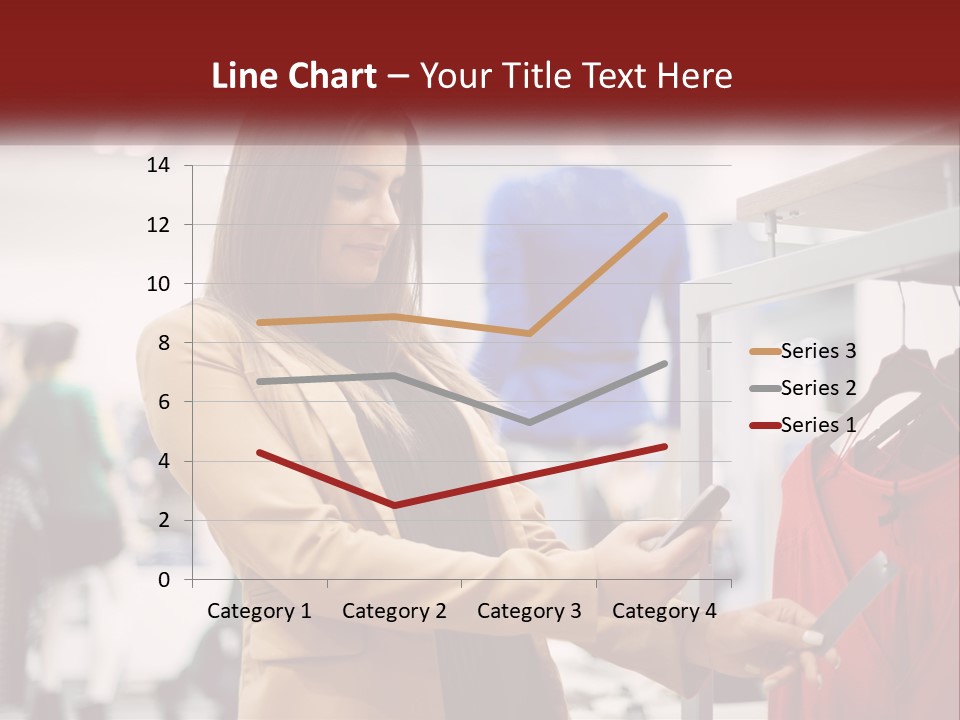 A Woman Looking At A Cell Phone In A Clothing Store PowerPoint Template