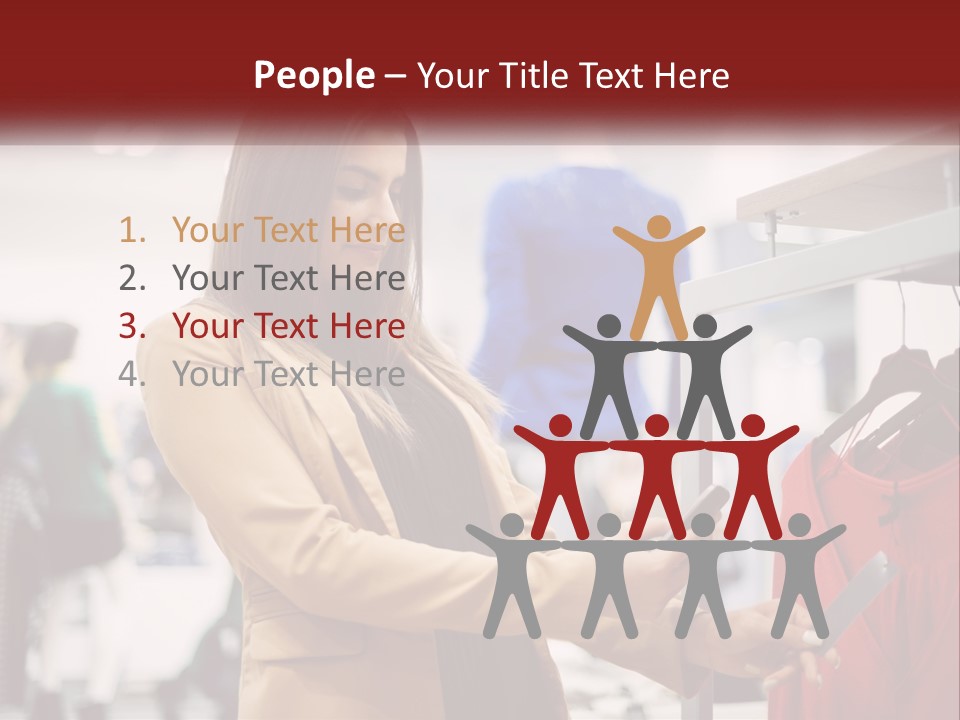 A Woman Looking At A Cell Phone In A Clothing Store PowerPoint Template