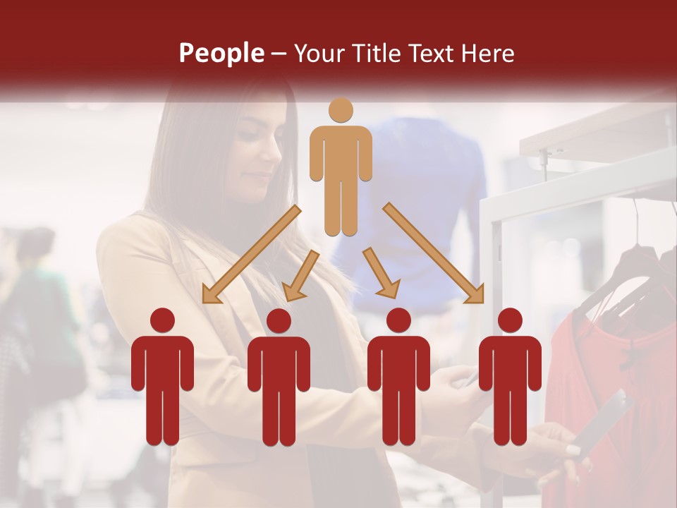 A Woman Looking At A Cell Phone In A Clothing Store PowerPoint Template