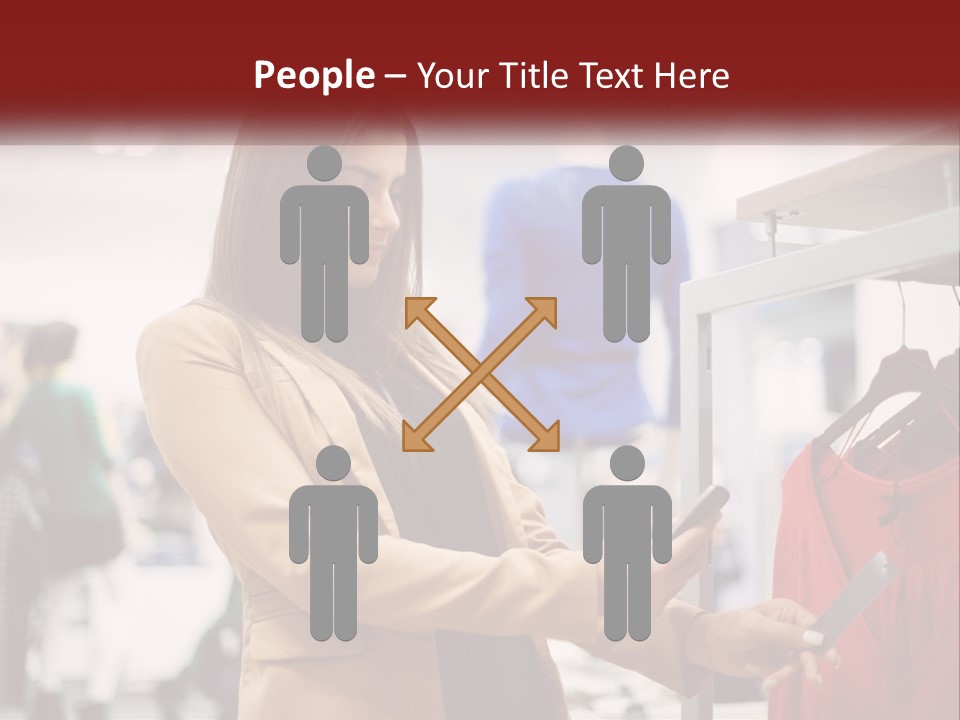 A Woman Looking At A Cell Phone In A Clothing Store PowerPoint Template