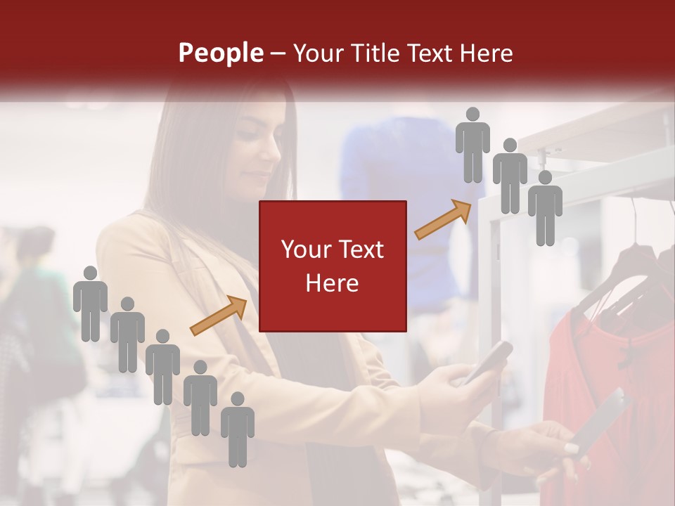 A Woman Looking At A Cell Phone In A Clothing Store PowerPoint Template