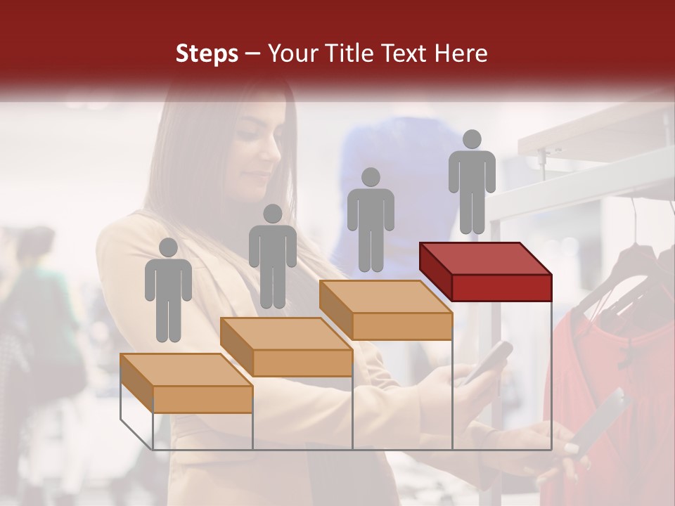 A Woman Looking At A Cell Phone In A Clothing Store PowerPoint Template
