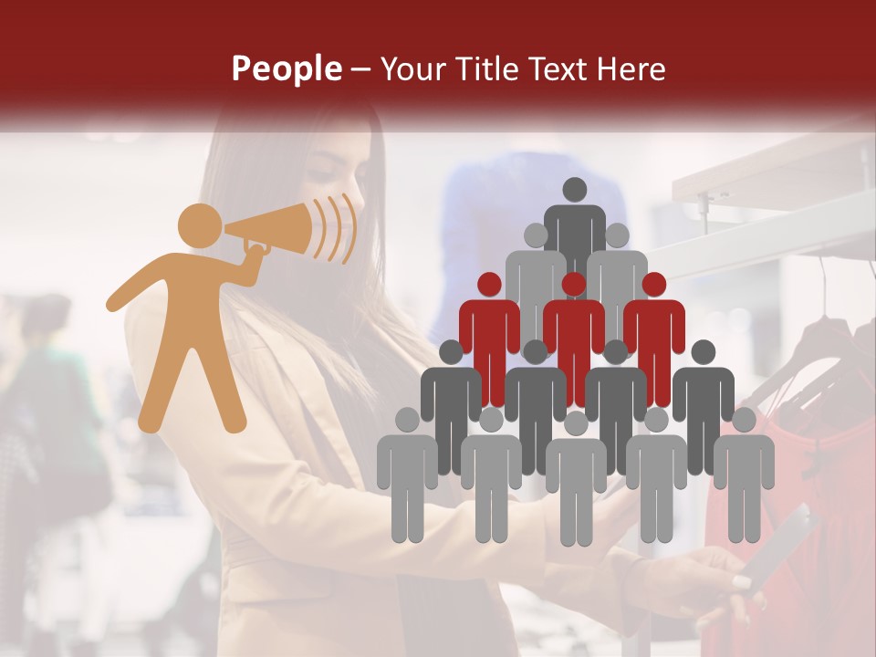 A Woman Looking At A Cell Phone In A Clothing Store PowerPoint Template