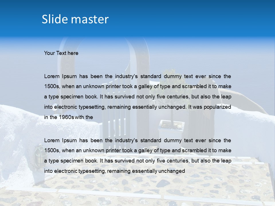 An Arch Over A Blue Ocean With A Plant In The Foreground PowerPoint Template