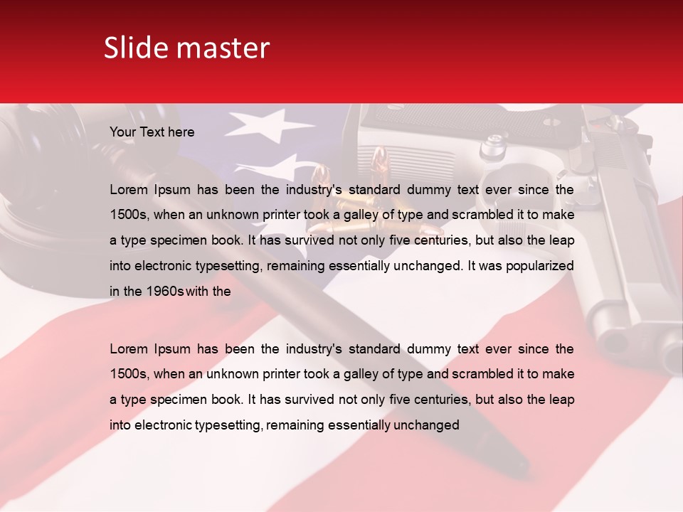 A Gun, A Revolver, And A Flag On A Table PowerPoint Template