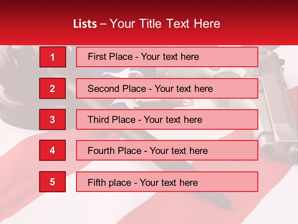 A Gun, A Revolver, And A Flag On A Table PowerPoint Template