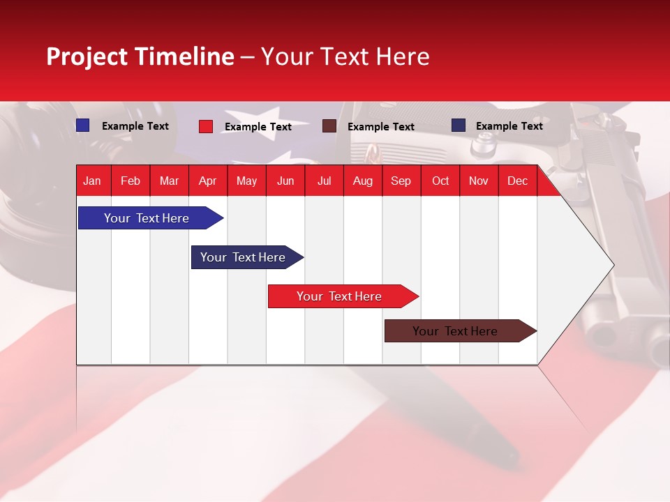 A Gun, A Revolver, And A Flag On A Table PowerPoint Template