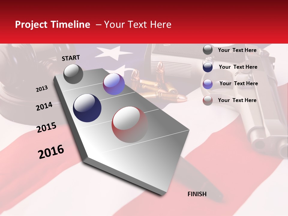 A Gun, A Revolver, And A Flag On A Table PowerPoint Template