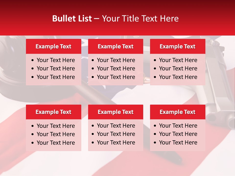 A Gun, A Revolver, And A Flag On A Table PowerPoint Template