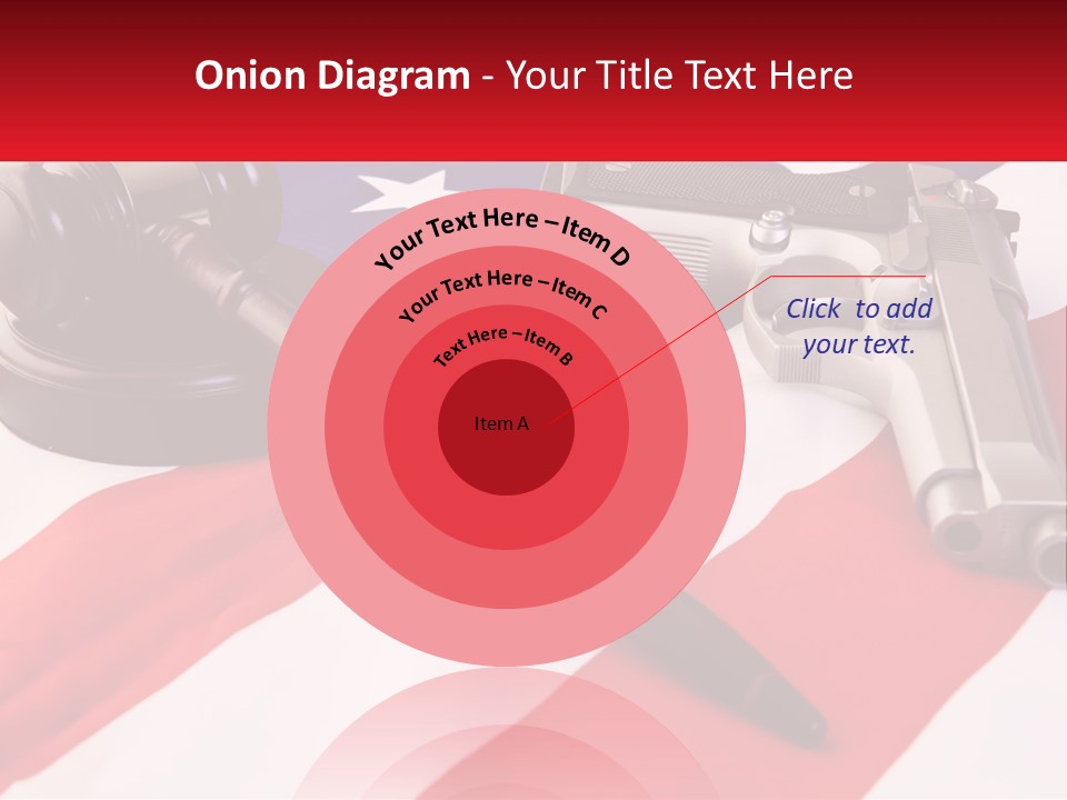 A Gun, A Revolver, And A Flag On A Table PowerPoint Template