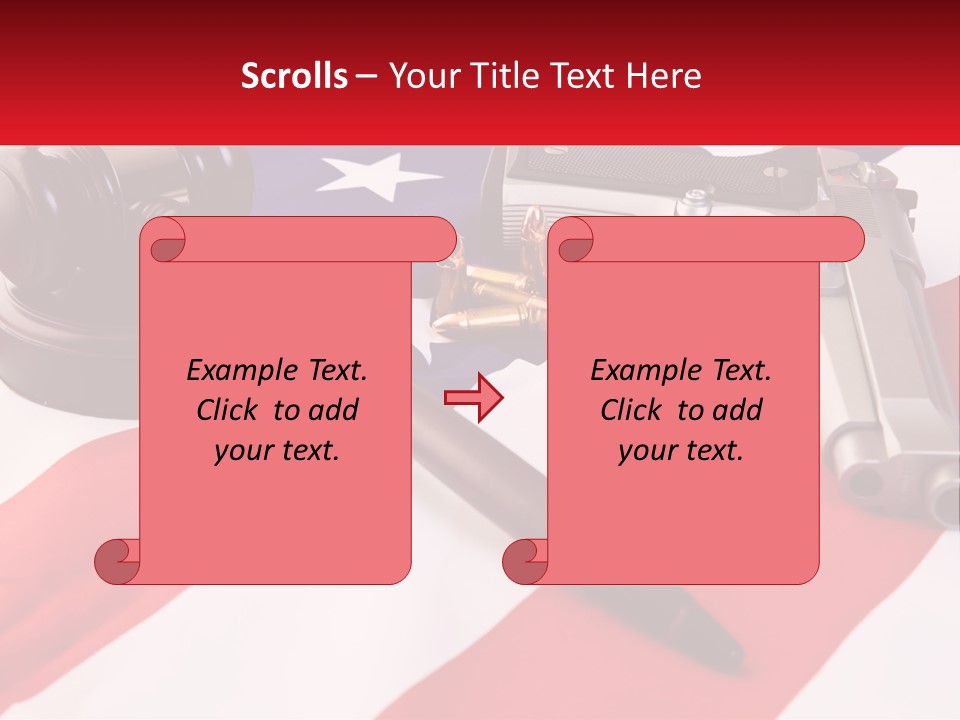 A Gun, A Revolver, And A Flag On A Table PowerPoint Template