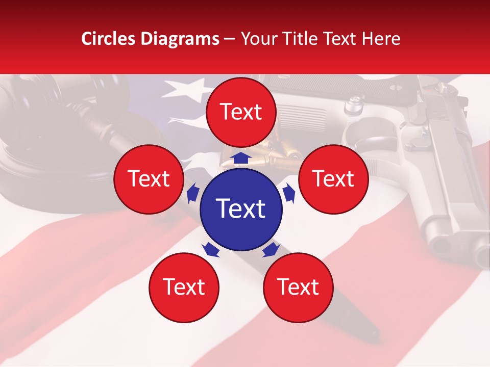 A Gun, A Revolver, And A Flag On A Table PowerPoint Template