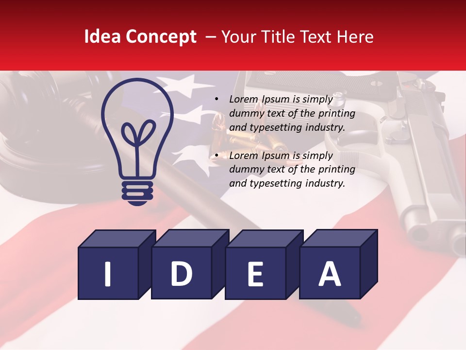 A Gun, A Revolver, And A Flag On A Table PowerPoint Template