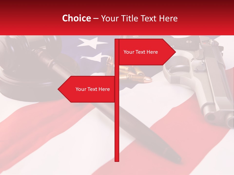 A Gun, A Revolver, And A Flag On A Table PowerPoint Template