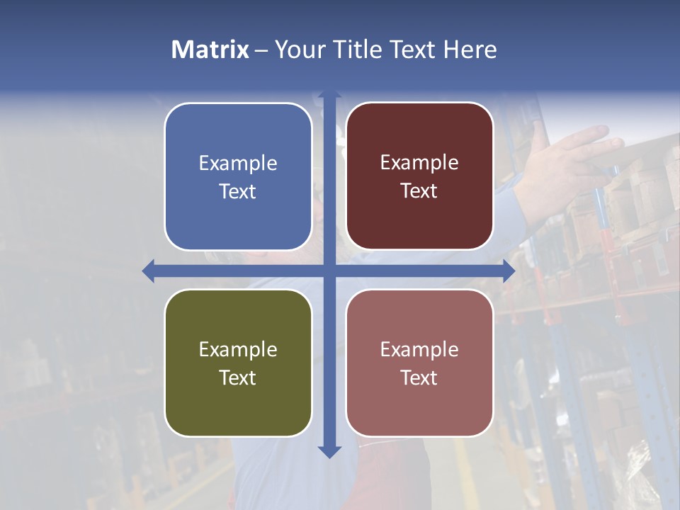 A Man In A Warehouse Is Looking At A Piece Of Paper PowerPoint Template
