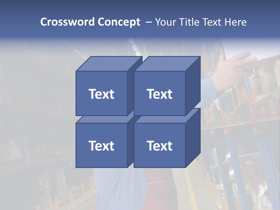 A Man In A Warehouse Is Looking At A Piece Of Paper PowerPoint Template
