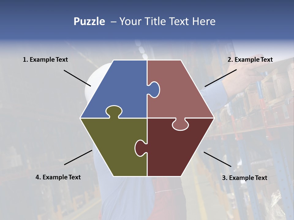 A Man In A Warehouse Is Looking At A Piece Of Paper PowerPoint Template