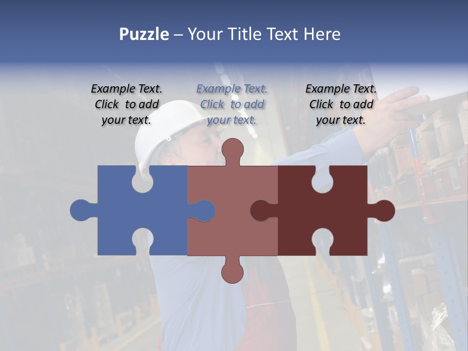 A Man In A Warehouse Is Looking At A Piece Of Paper PowerPoint Template