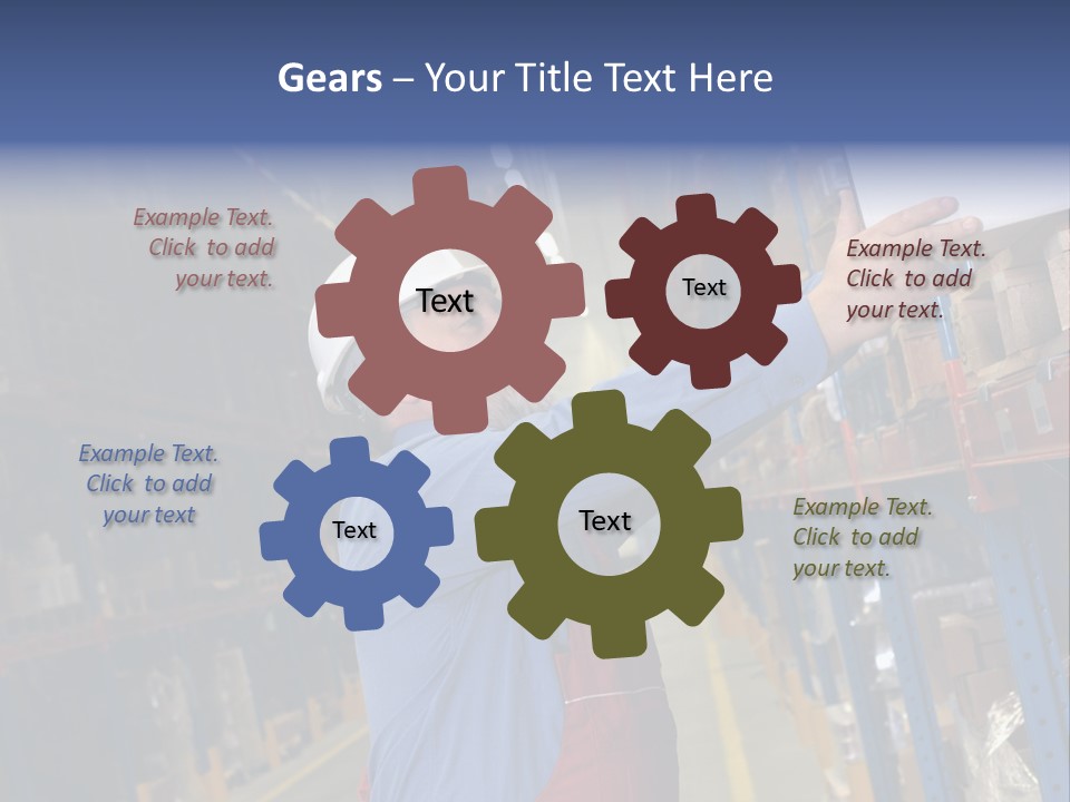 A Man In A Warehouse Is Looking At A Piece Of Paper PowerPoint Template