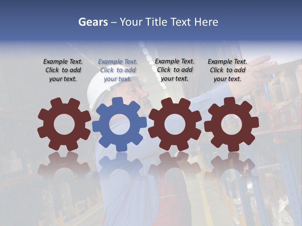 A Man In A Warehouse Is Looking At A Piece Of Paper PowerPoint Template