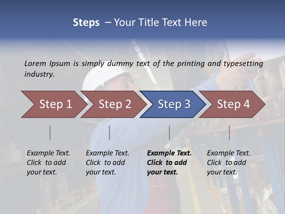A Man In A Warehouse Is Looking At A Piece Of Paper PowerPoint Template