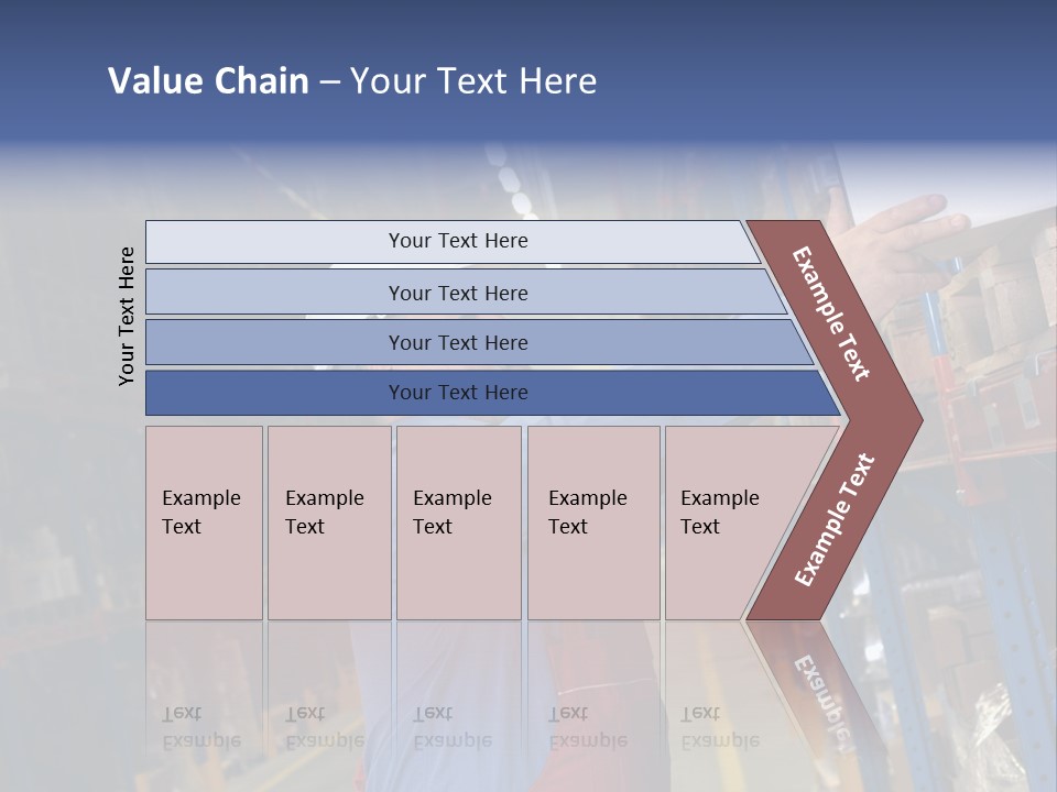 A Man In A Warehouse Is Looking At A Piece Of Paper PowerPoint Template