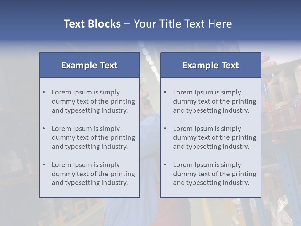 A Man In A Warehouse Is Looking At A Piece Of Paper PowerPoint Template