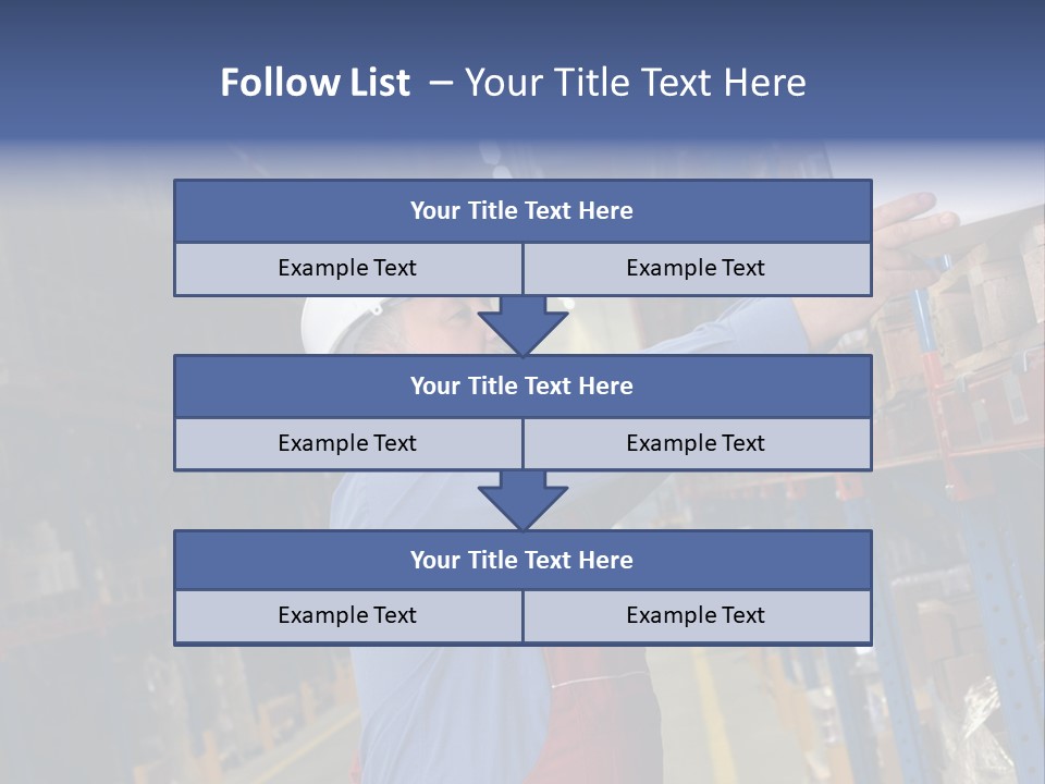 A Man In A Warehouse Is Looking At A Piece Of Paper PowerPoint Template