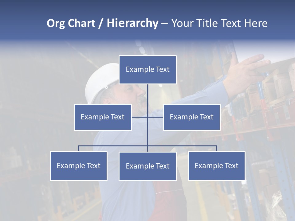 A Man In A Warehouse Is Looking At A Piece Of Paper PowerPoint Template