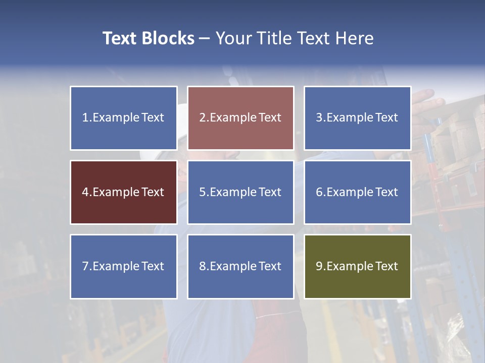 A Man In A Warehouse Is Looking At A Piece Of Paper PowerPoint Template