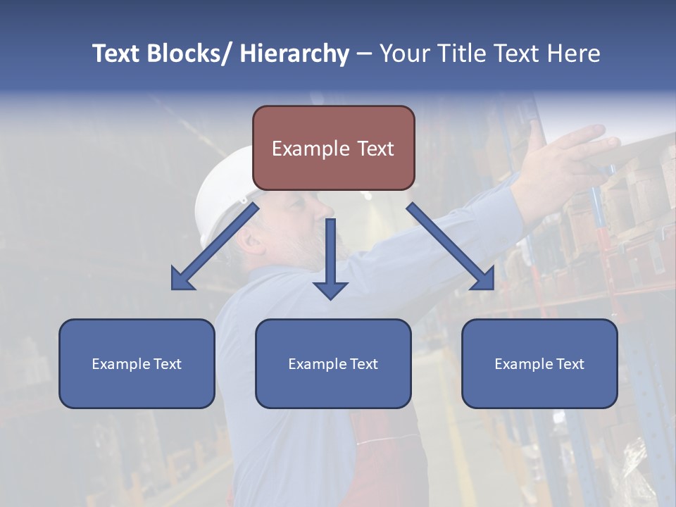 A Man In A Warehouse Is Looking At A Piece Of Paper PowerPoint Template