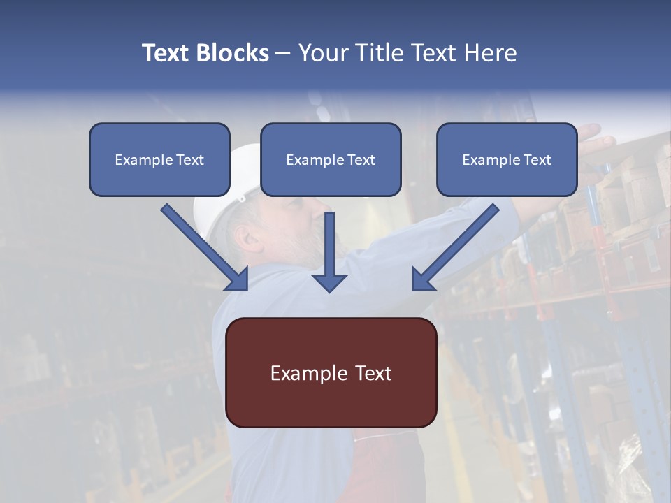 A Man In A Warehouse Is Looking At A Piece Of Paper PowerPoint Template