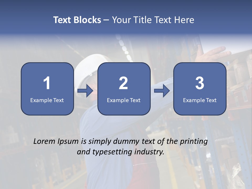 A Man In A Warehouse Is Looking At A Piece Of Paper PowerPoint Template