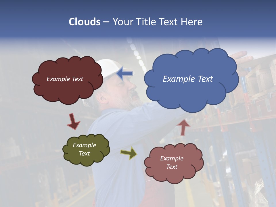 A Man In A Warehouse Is Looking At A Piece Of Paper PowerPoint Template