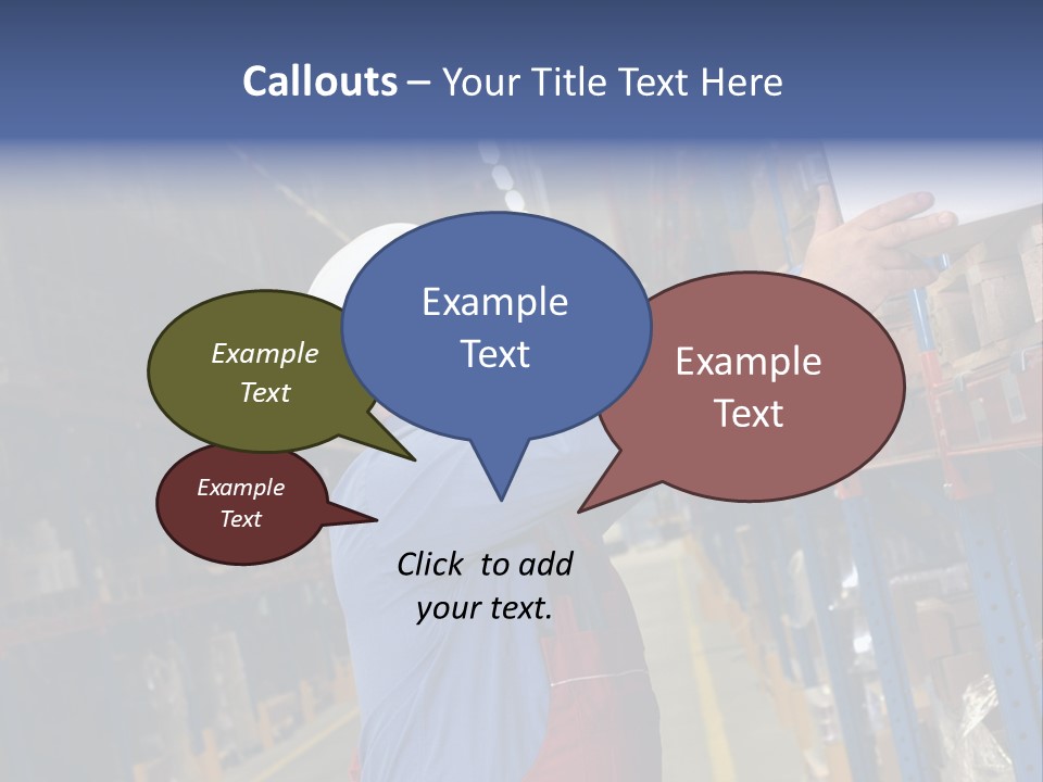 A Man In A Warehouse Is Looking At A Piece Of Paper PowerPoint Template