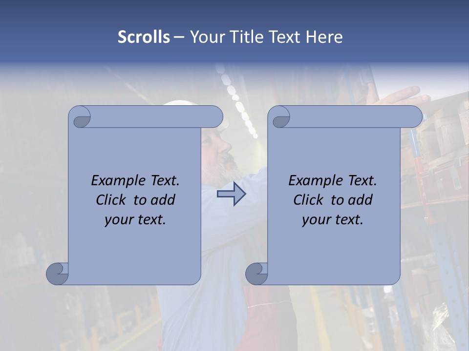 A Man In A Warehouse Is Looking At A Piece Of Paper PowerPoint Template