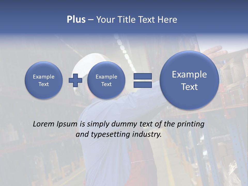 A Man In A Warehouse Is Looking At A Piece Of Paper PowerPoint Template