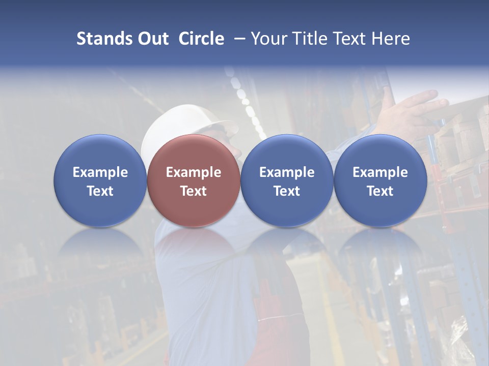 A Man In A Warehouse Is Looking At A Piece Of Paper PowerPoint Template