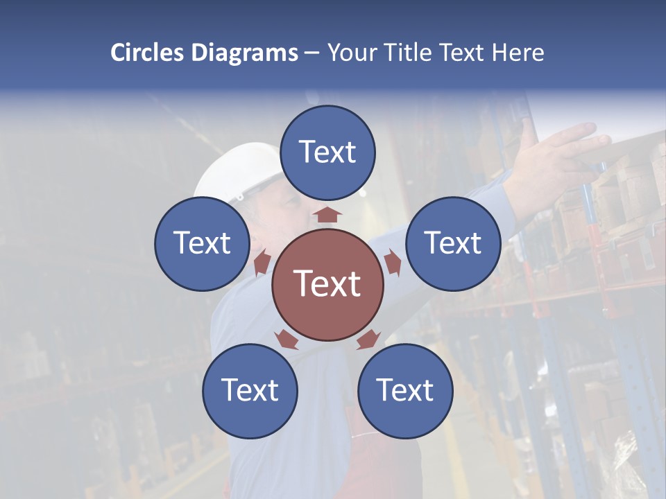 A Man In A Warehouse Is Looking At A Piece Of Paper PowerPoint Template